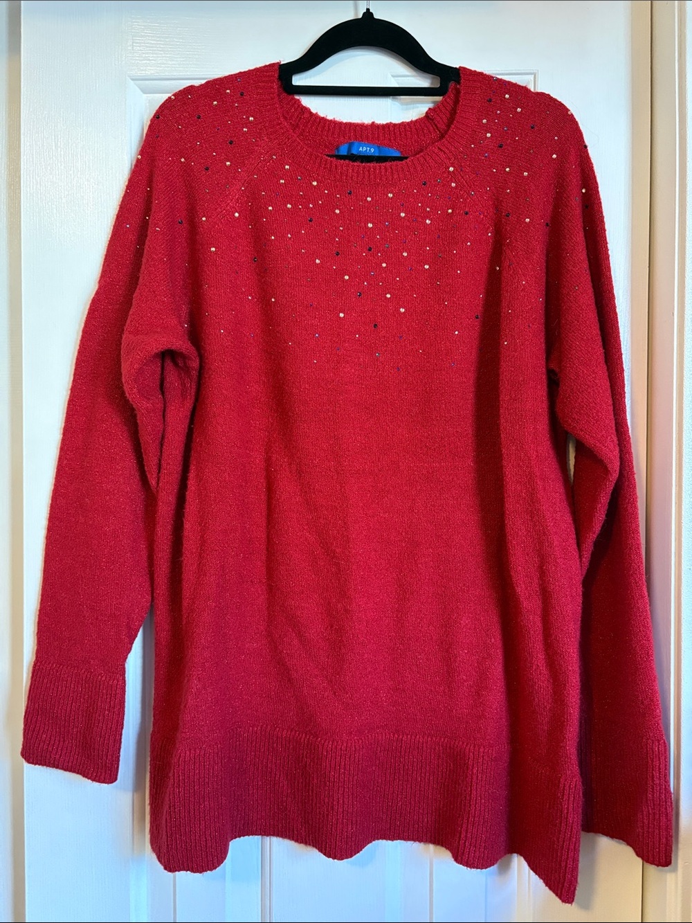 Apt. 9 Bright Red Crewneck Sweater with Sparkle Studs